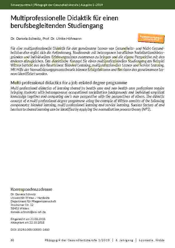 Multiprofessionelle Didaktik für einen berufsbegleitenden Studiengang