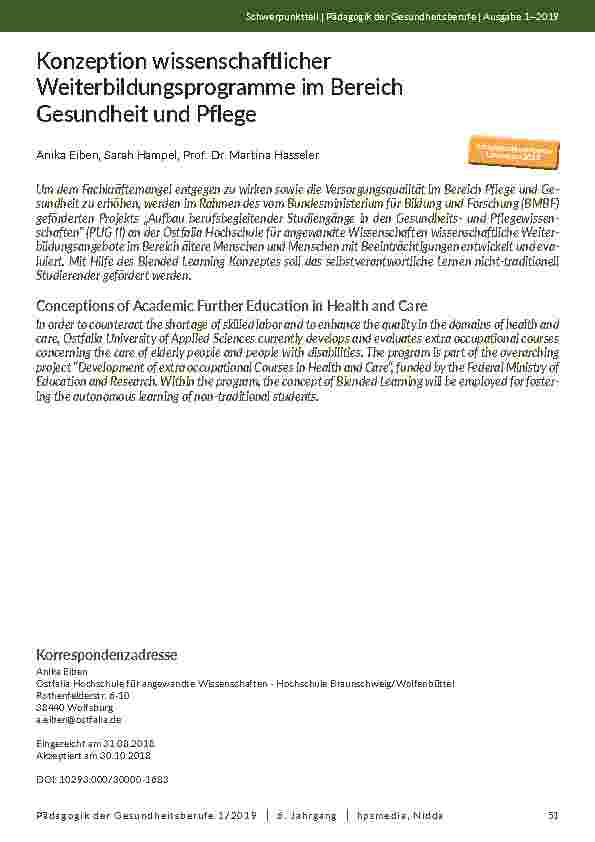 Konzeption wissenschaftlicher Weiterbildungsprogramme im Bereich Gesundheit und Pflege