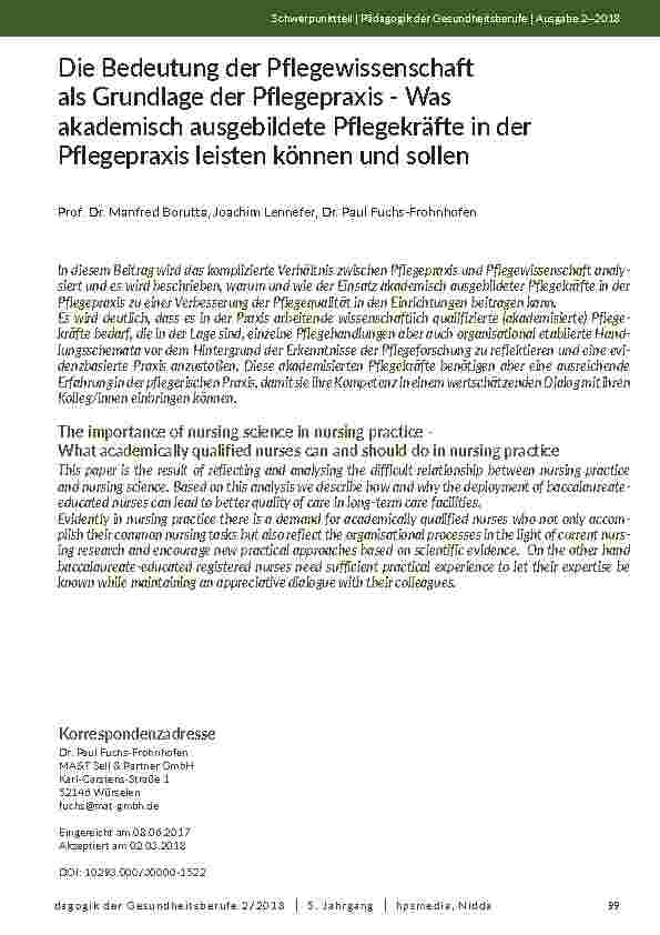 Die Bedeutung der Pflegewissenschaft als Grundlage der Pflegepraxis - Was akademisch ausgebildete Pflegekräfte in der Pflegepraxis leisten können und sollen