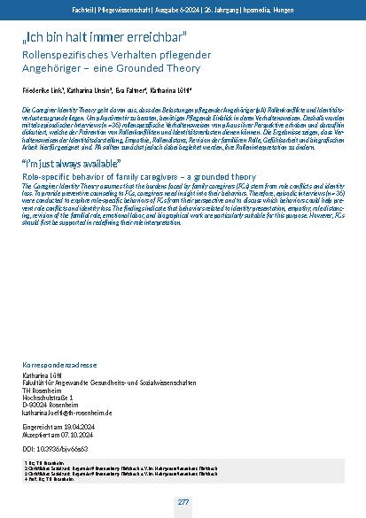 "Ich bin halt immer erreichbar" Rollenspezifisches Verhalten pflegender Angehöriger – eine Grounded Theory