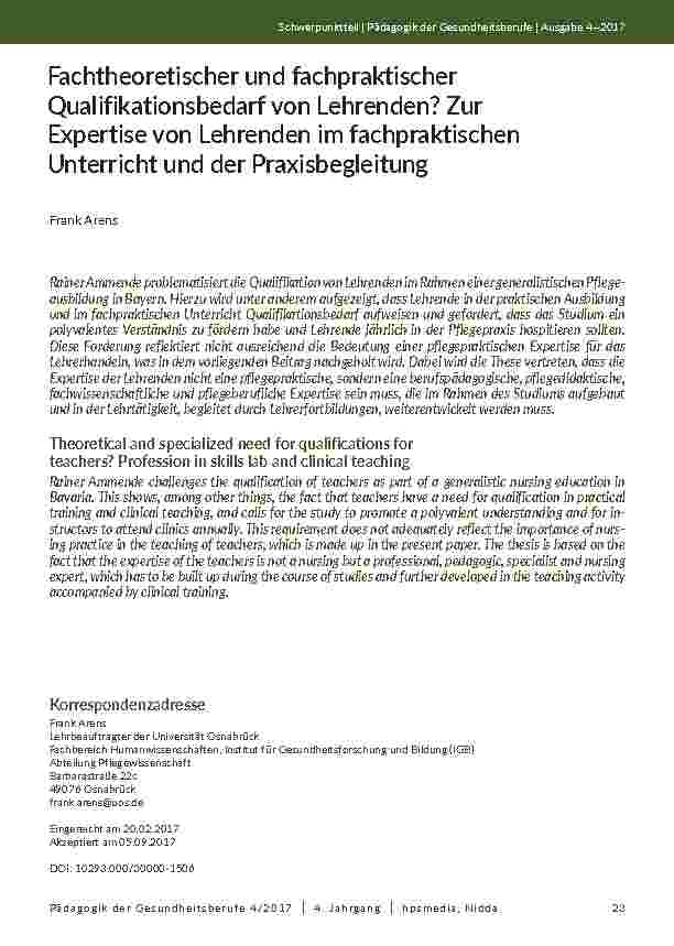 Fachtheoretischer und fachpraktischer Qualifikationsbedarf von Lehrenden? Zur Expertise von Lehrenden im fachpraktischen Unterricht und der Praxisbegleitung