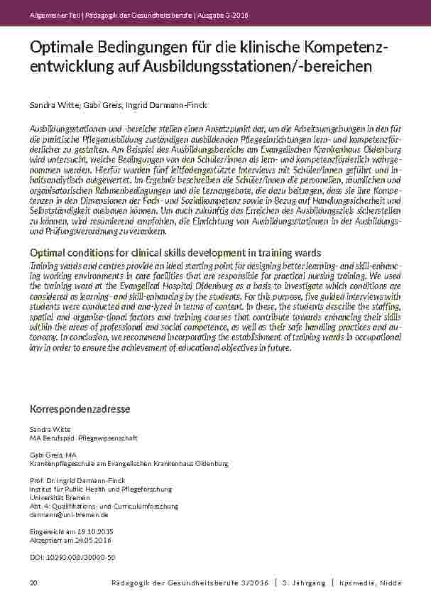 Optimale Bedingungen für die klinische Kompetenzentwicklung auf Ausbildungsstationen/-bereichen