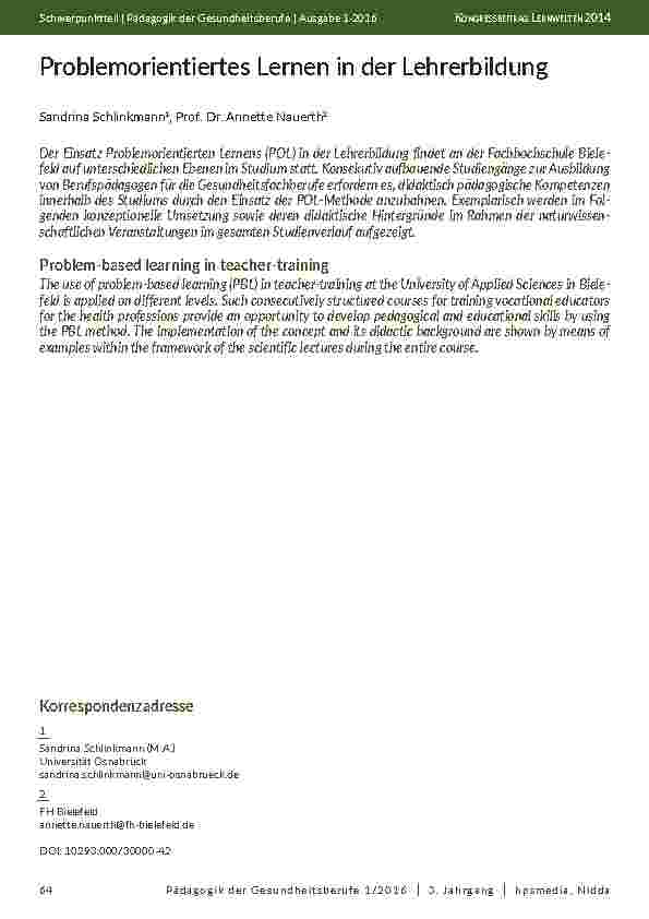 Problemorientiertes Lernen in der Lehrerbildung