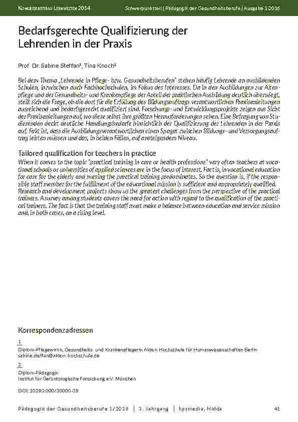 Bedarfsgerechte Qualifizierung der Lehrenden in der Praxis