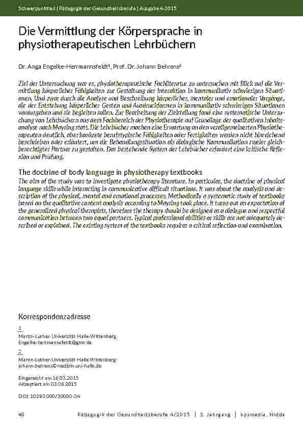 Die Vermittlung der Körpersprache in physiotherapeutischen Lehrbüchern