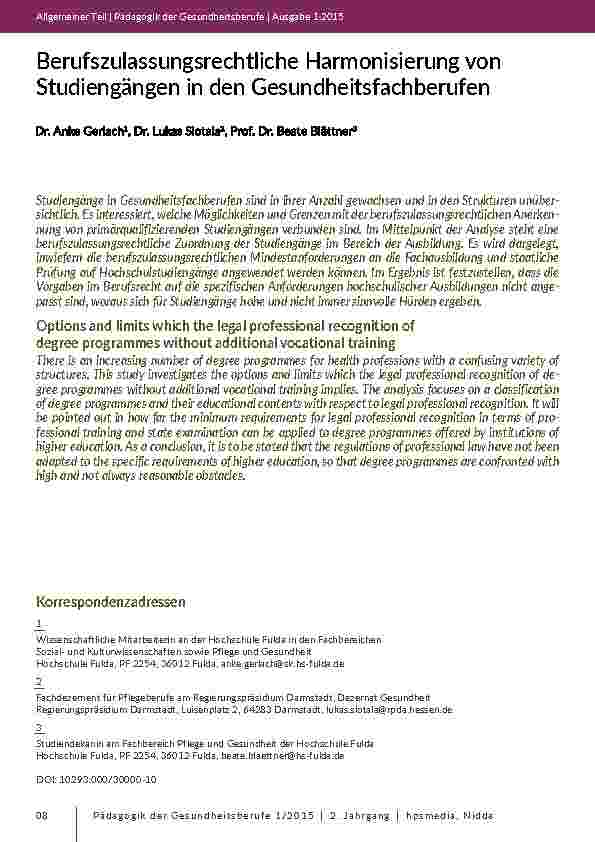 Berufszulassungsrechtliche Harmonisierung von Studiengängen in den Gesundheitsfachberufen