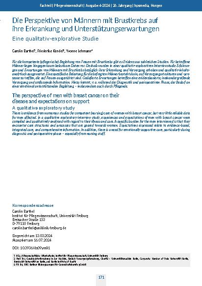 Die Perspektive von Männern mit Brustkrebs auf ihre Erkrankung und Unterstützungserwartungen. Eine qualitativ-explorative Studie.