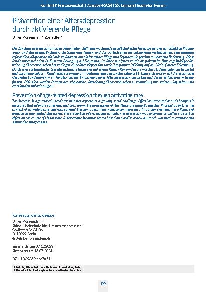 Prävention einer Altersdepression durch aktivierende Pflege