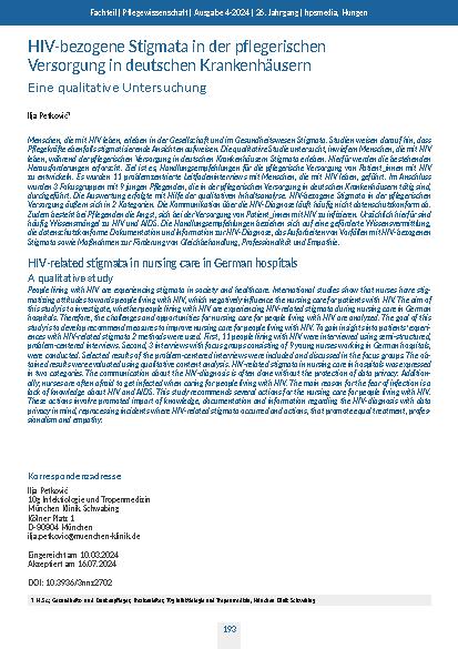 HIV-bezogene Stigmata in der pflegerischen Versorgung in deutschen Krankenhäusern: Eine qualitative Untersuchung