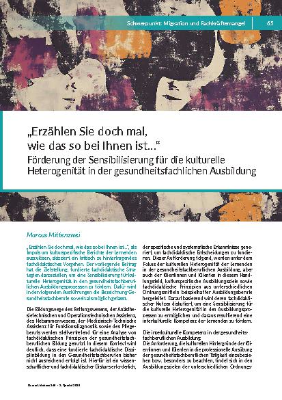 „Erzählen Sie doch mal, wie das so bei Ihnen ist…“ Förderung der Sensibilisierung für die kulturelle Heterogenität in der gesundheitsfachlichen Ausbildung