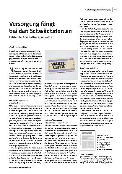 Versorgung fängt bei den Schwächsten an. Fehlende Psychotherapieplätze.