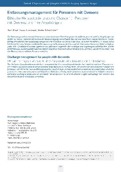 Entlassungsmanagement für Personen mit Demenz: Ethische Herausforderung und Chance für Personen mit Demenz und ihre Angehörigen