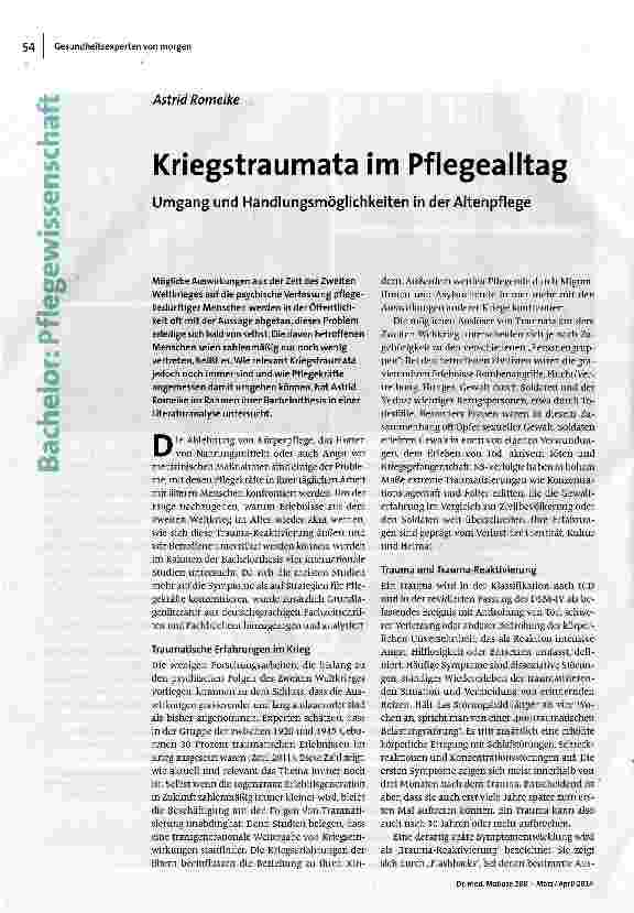 Kriegstraumata im Pflegealltag