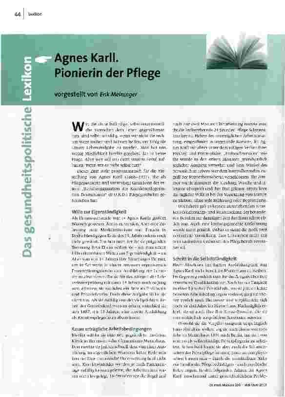 Agnes Karll, Pionierin der Pflege