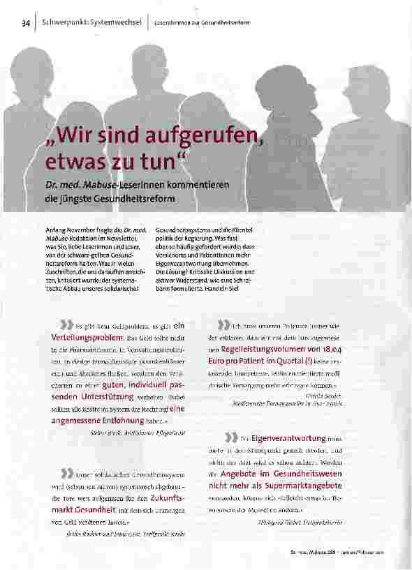 Dr. med. Mabuse-Leserlnnen kommentieren die jüngste Gesundheitsreform