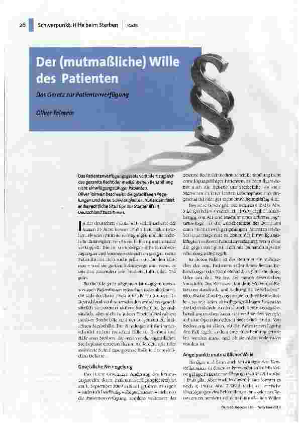 Der (mutmaßliche) Wille des Patienten