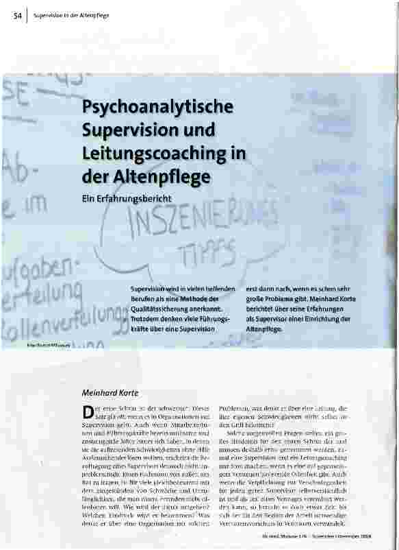 Psychoanalytische Supervision und Leitungscoaching in der Altenpflege