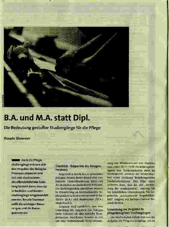 B.A. und M.A. statt Dipl.Die Bedeutung gestufter Studiengänge für die Pflege
