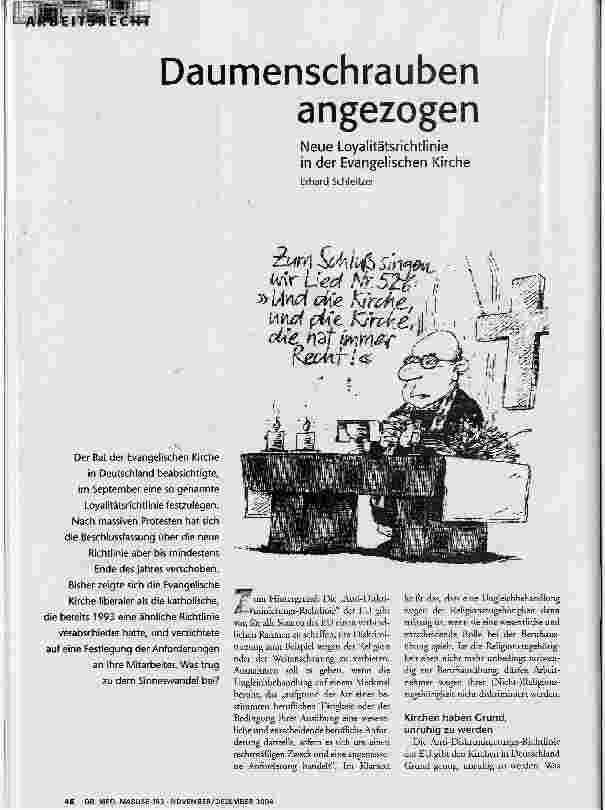 Daumenschrauben angezogen. Neue Loyalitätsrichtlinie in der Evangelischen Kirche