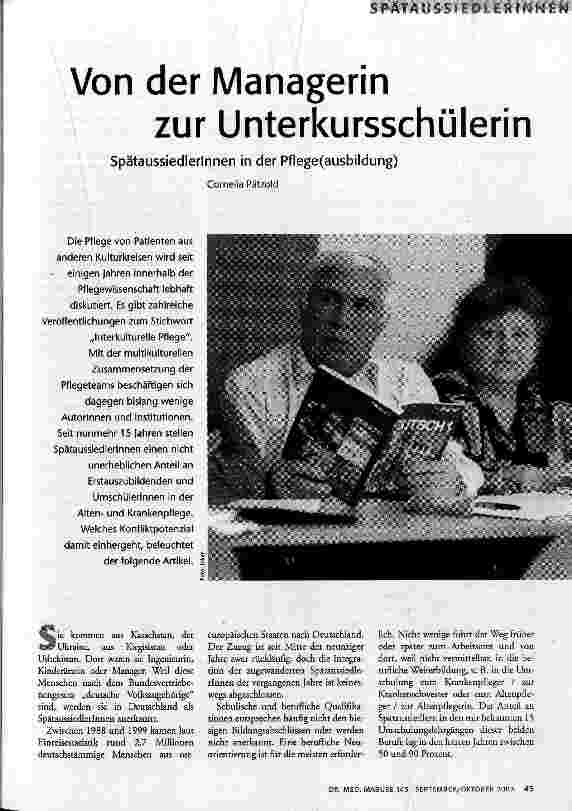 Von der Managerin zur Unterkursschülerin SpätaussiedlerInnen in der Pflege(ausbildung)