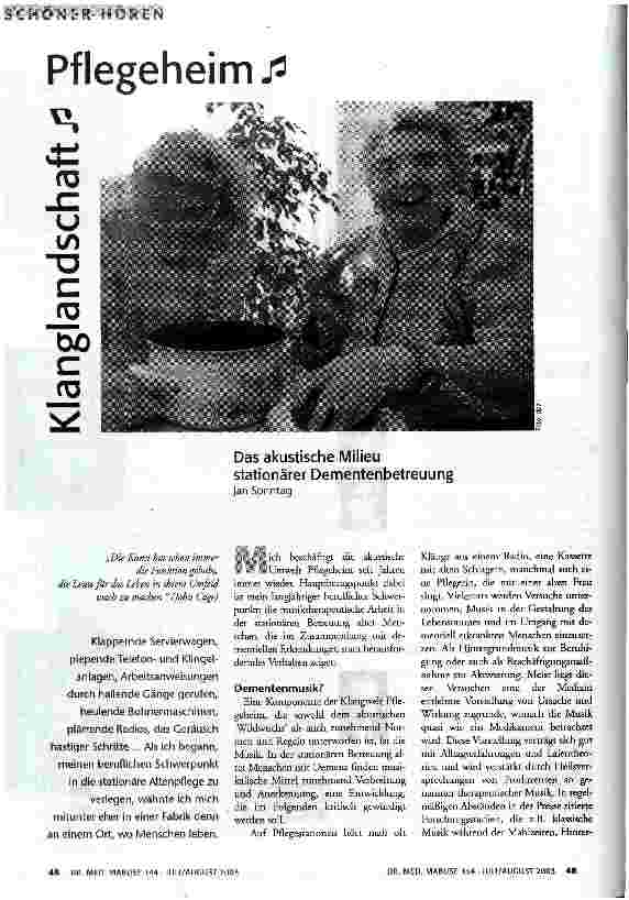 Klanglandschaft Pflegeheim Das akustische Milieu stationärer Dementenbetreuung