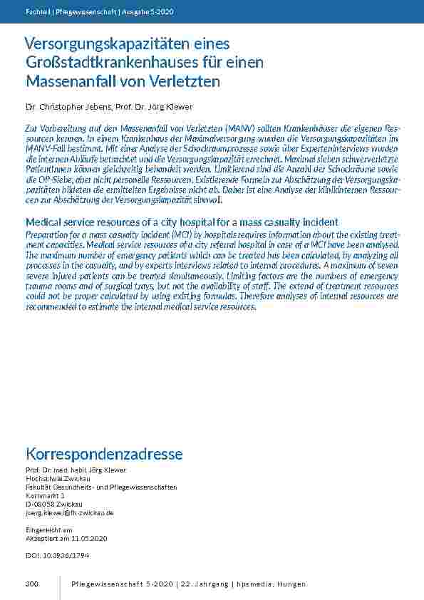 Versorgungskapazitäten eines Großstadtkrankenhauses für einen Massenanfall von Verletzten