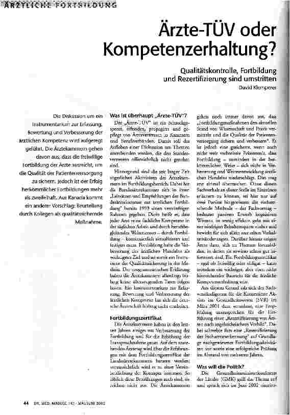 Ärzte-TÜV oder Kompetenzerhaltung?