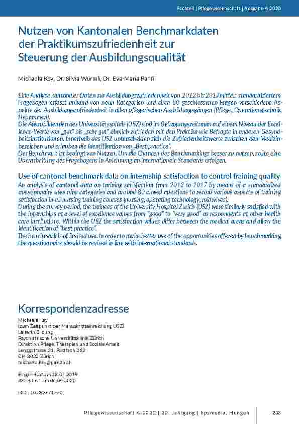 Nutzung von kantonalen Benchmarkdaten der Praktikumszufriedenheit zur Steuerung der Ausbildungsqualität