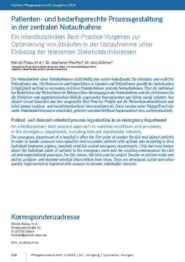 Patientenund bedarfsgerechte Prozessgestaltung in der zentralen Notaufnahme. Ein interdisziplinäres Best-Practice-Vorgehen zur Optimierung von Abläufen in der Notaufnahme unter Einbezug der relevanten Stakeholderinteressen.