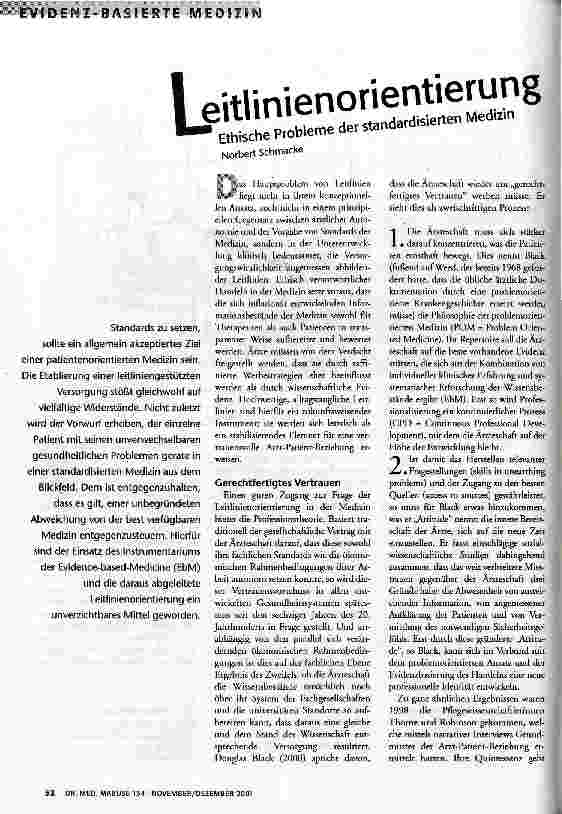 Leitlinienorientierung Ethische Probleme der standardisierten Medizin