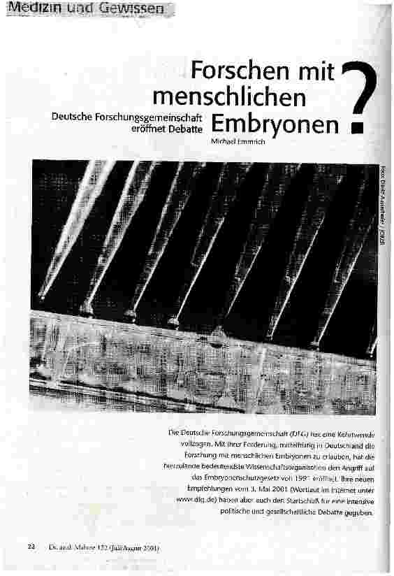 Forschen mit menschlichen Embryonen? Deutsche Forschungsgemeinschaft eröffnet Debatte