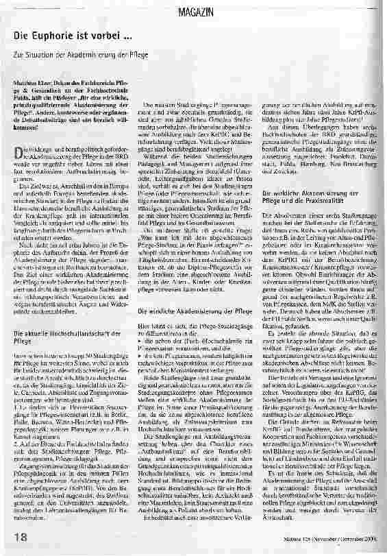 Die Euphorie ist vorbei... Zur Situation der Akademisierung der Pflege