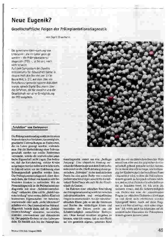 Neue Eugenik? Gesellschaftliche Folgen der Präimplantationsdiagnostik