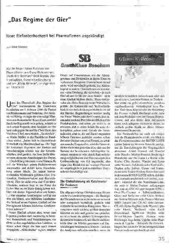 Das Regime der Gier Neue Elefantenhochzeit bei Pharmafirmen angekündigt