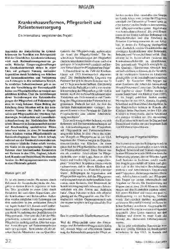 Krankenhausreformen, Pflegearbeit und Patientenversorgung Ein international vergleichendes Projekt