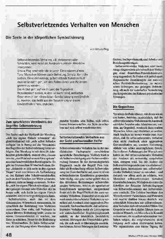 Selbstverletzendes Verhalten von Menschen Die Seele in der körperlichen Symbolisierung