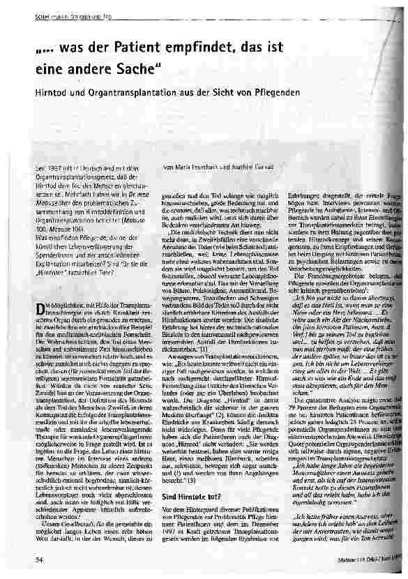 ...was der Patient empfindet, das ist eine andere Sache Hirntod und Organtransplantation aus der Sicht von Pflegenden