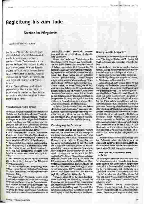 Begleitung bis zum Tode Sterben im Pflegeheim