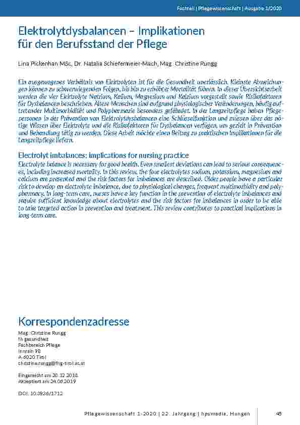 Elektrolytstörungen – Implikationen für den Berufsstand der Pflege