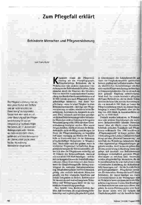 Zum Pflegefall erklärt Behinderte Menschen und Pflegeversicherung