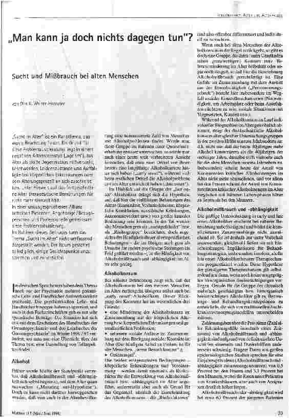 Man kann ja doch nichts dagegen tun? Sucht und Mißbrauch bei alten Menschen