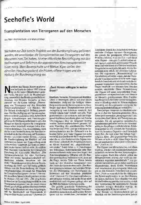 Seehofies World Transplantation von Tierorganen auf den Menschen