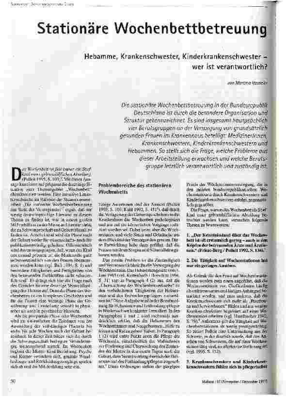 Stationäre Wochenbettbetreuung Hebamme, Krankenschwester, Kinderkrankenschwester - wer ist verantwortlich?