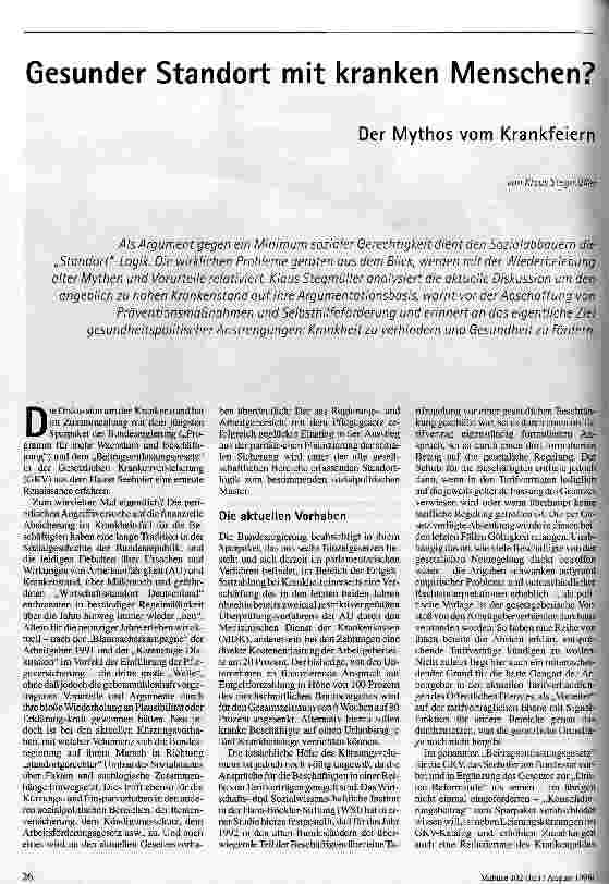 Gesunder Standort mit kranken Menschen? Der Mythos vom Krankfeiern