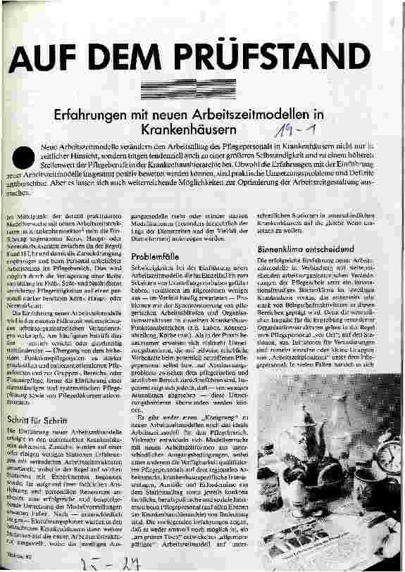 Auf dem Prüfstand Erfahrungen mit neuen Arbeitszeitmodellen in Krankenhäusern