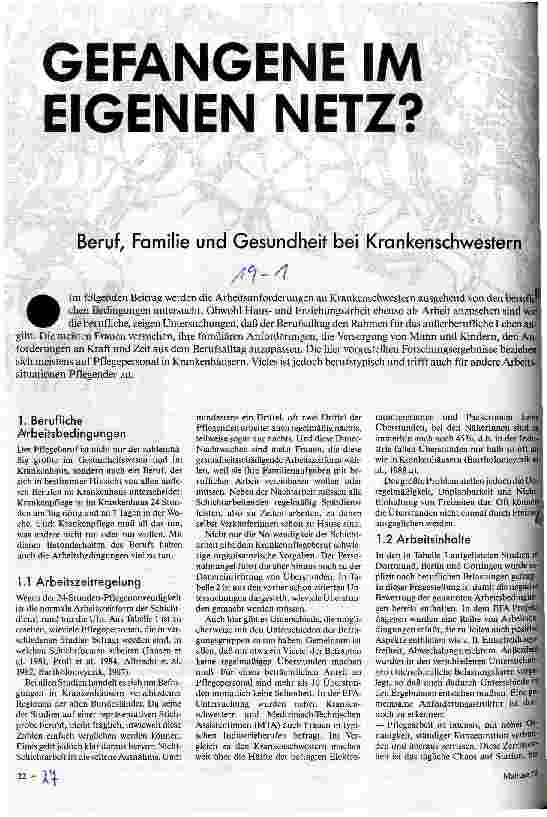 Gefangene im eigenen Netz? Beruf, Familie und Gesundheit der Krankenschwester
