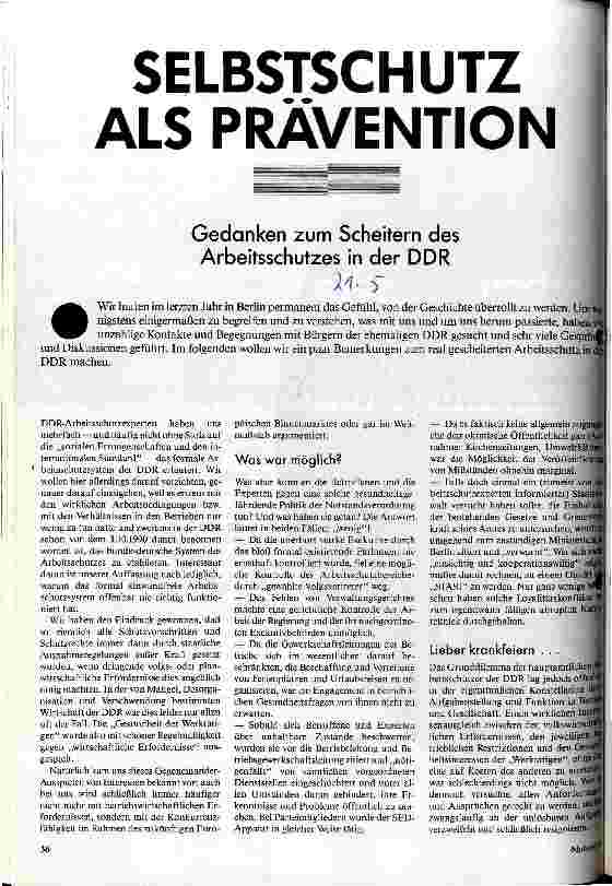 Selbstschutz als Prävention - Gedanken zum Scheitern des Arbeitsschutzes in der DDR