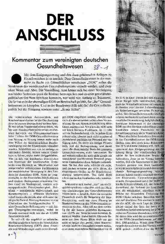 Der Anschluß - Kommentar zum vereinigten deutschen Gesundheitswesen