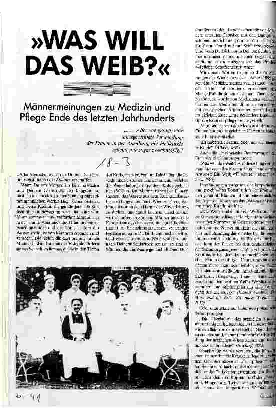Was will das Weib? - Männermeinungen zu Medizin und Pflege Ende des letzten Jahrhunderts