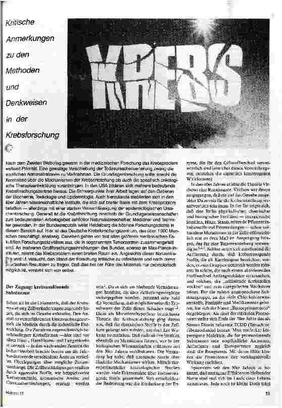 Kritische Anmerkungen zu den Methoden und Denkweisen in der Krebsforschung